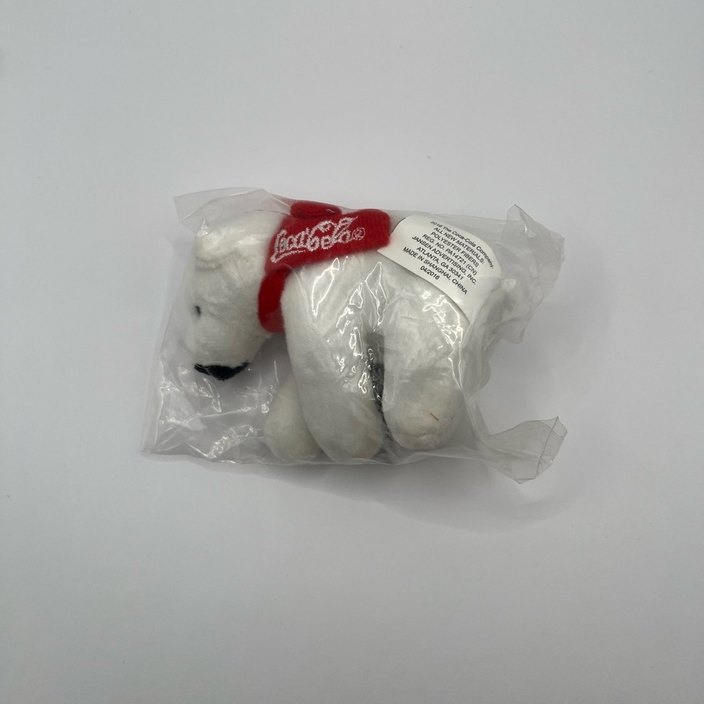 Coca Cola Coke Mini Plush Polar Bear w/ Holiday Red Scarf 4” 2016 (NEW)